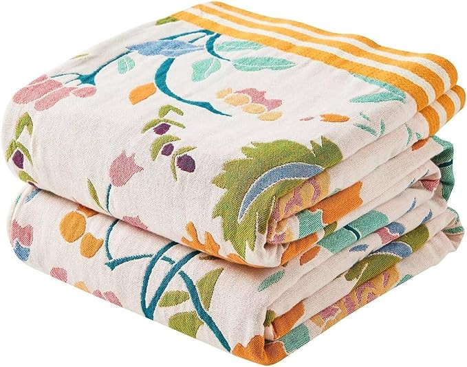 Boho Throw Blanket for Bed, 100% Cotton Soft Rustic Quilt Fall Blanket, 60"x80" Floral Printed Fa... | Amazon (US)