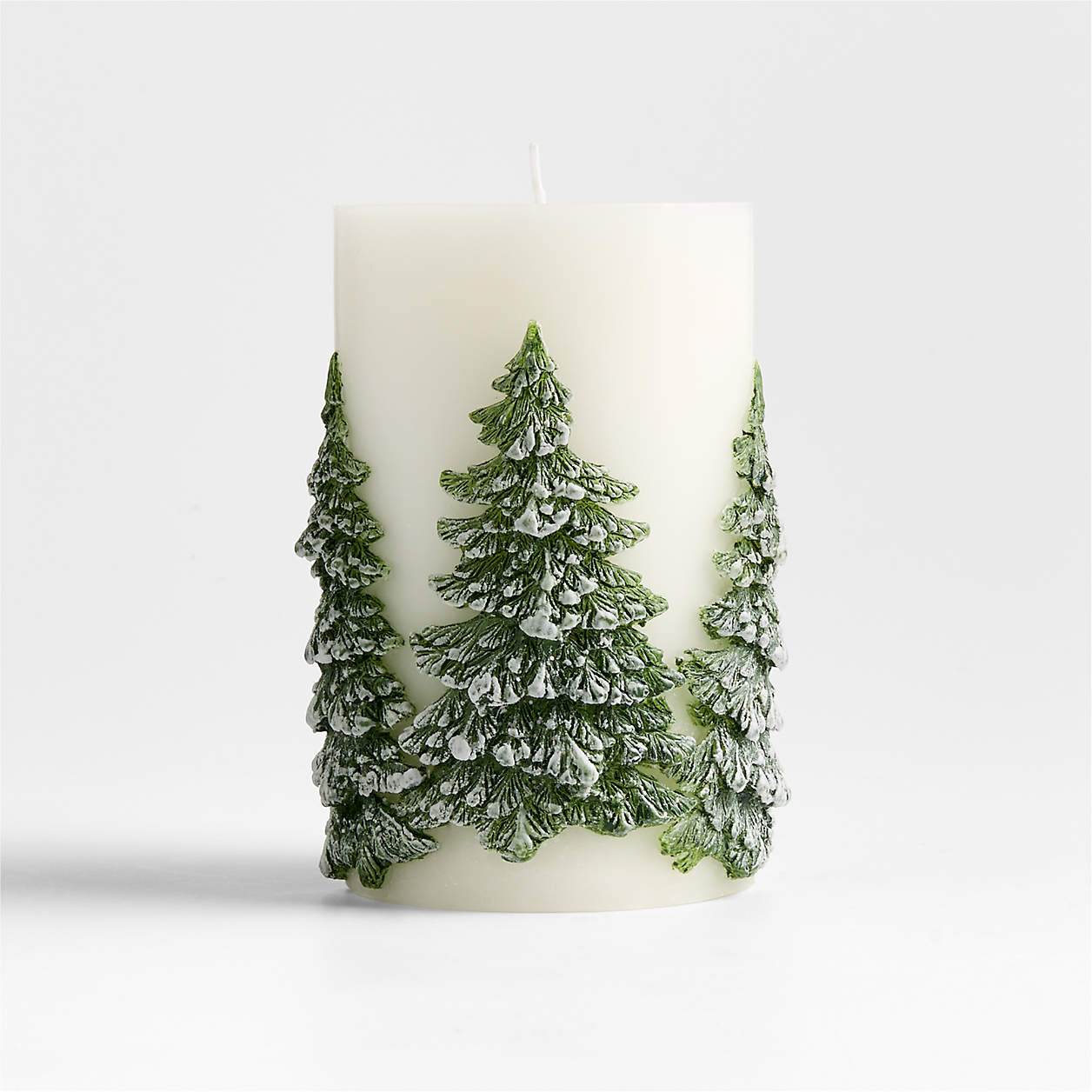 White with Embossed Trees Pillar Candle 4x6 + Reviews | Crate & Barrel | Crate & Barrel