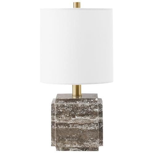 Henn&Hart 15.5" Eclectic 1-Light Stone Table Lamp with White Fabric Drum Shade for Living Room, B... | Amazon (US)