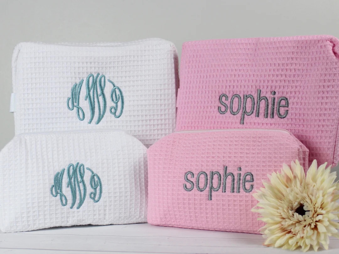 Personalized Makeup Bag - Cosmetic Bag - Waffle Weave - Bridesmaid Gift - Monogram Bag - Makeup B... | Etsy (US)