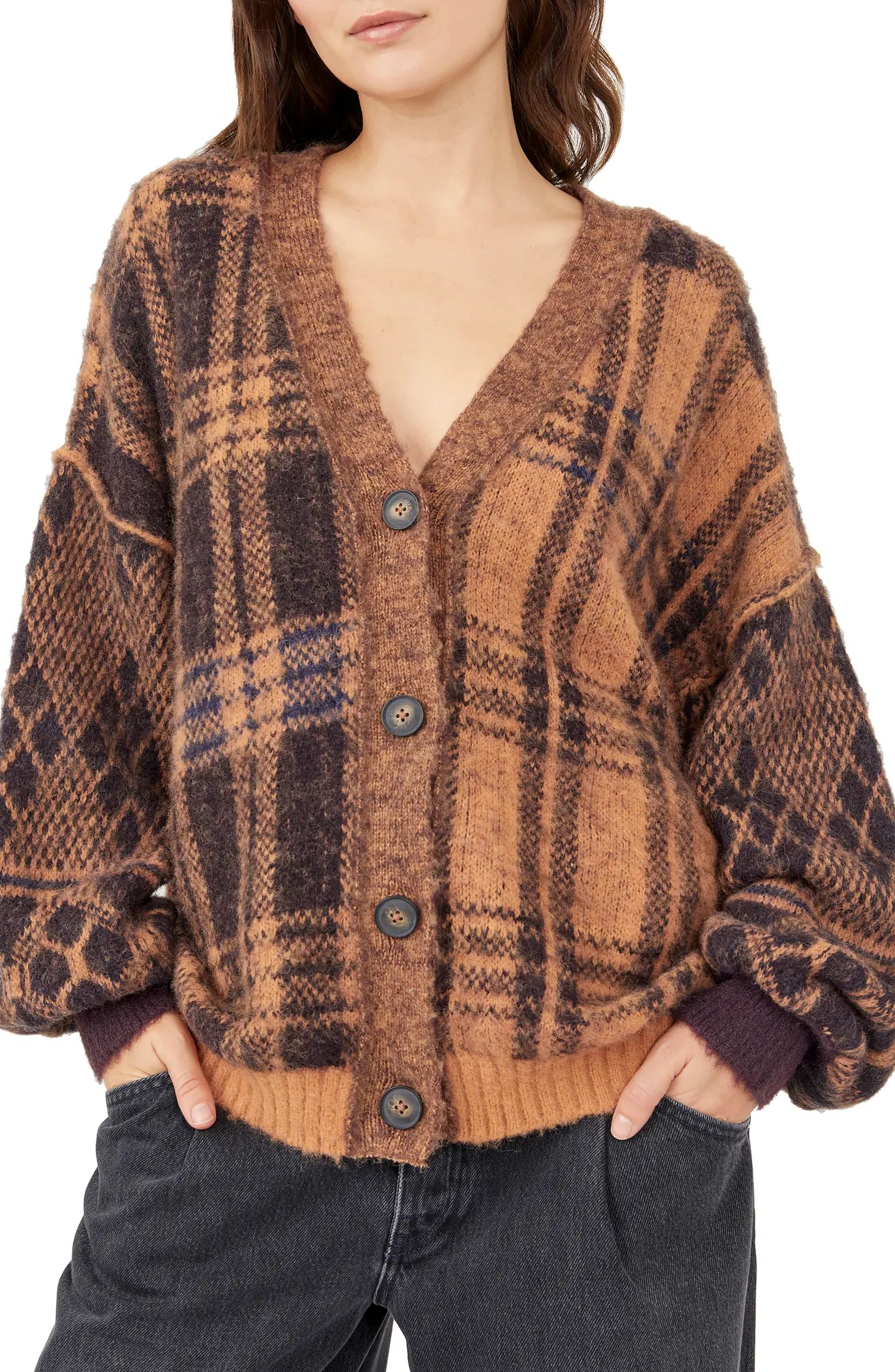 Free People Sepia Plaid Oversize Cardigan | Nordstrom | Nordstrom