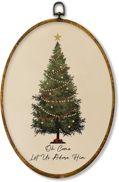XPH Vintage Christian Christmas Tree Oval Wall Art Framed, Religious Christmas Oval Wall Decor, O... | Amazon (US)