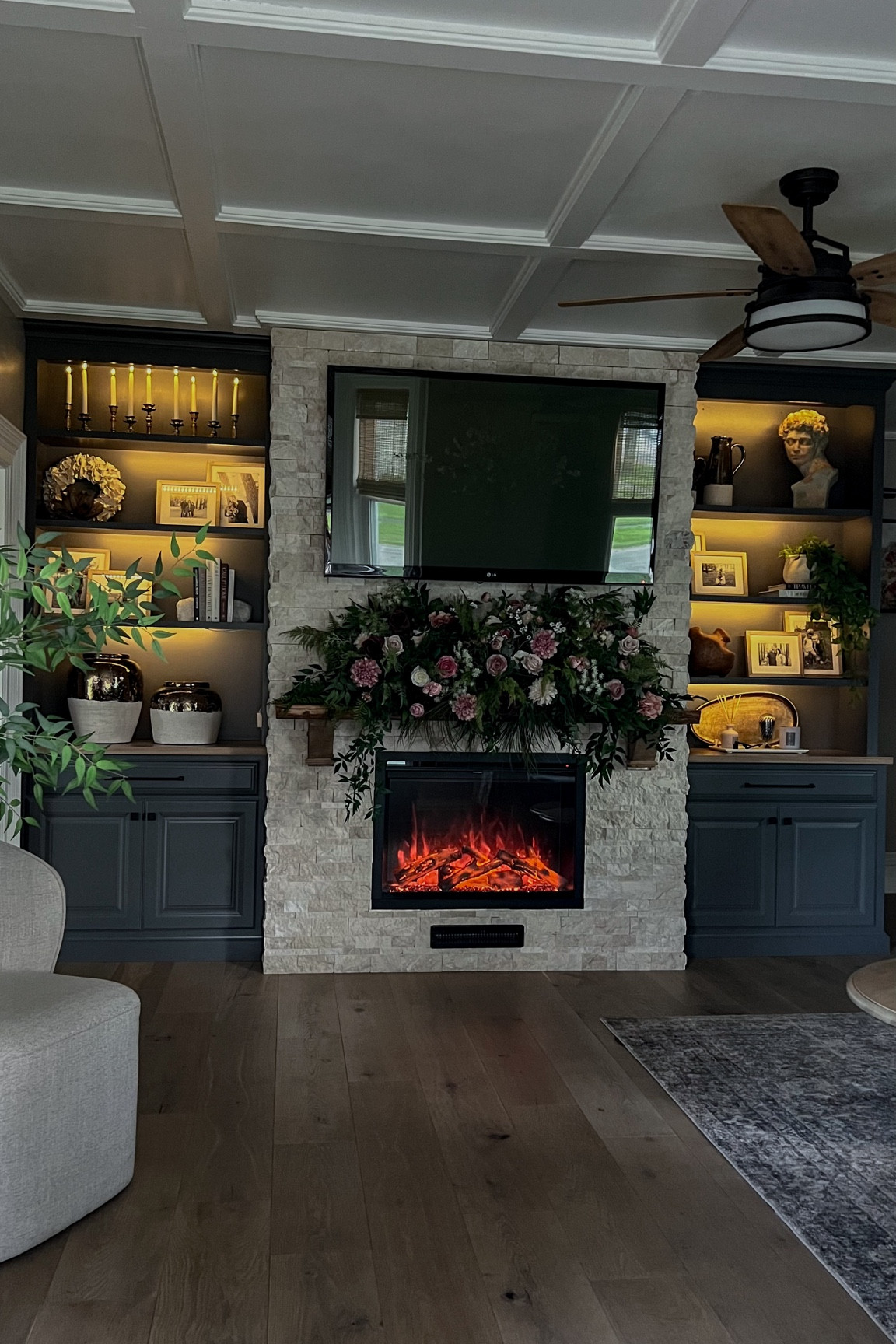 Affordable Living Room Accent Lighting.

For more vintage inspired living room views (during the day) check out my Living Room Collection in my LTK shop!

Don’t forget to follow @elevatedneutrals on Pinterest, Instagram & Facebook for more home inspiration!

Under the Cabinet Lighting | Remote Control | Dimmable | Warm White | LED Strip Lighting | Tape Lights | Battery Operated Candle sticks | Faux Candlesticks | Summer Decor | Sherwin Williams Peppercorn | Moody Living Room | Neutral Living Room | Rustic Family Room | Traditional Home | Transitional Design | Modern Lighting | Modern Fireplace | Detailed Trim | Stone Fireplace | Neutral Fireplace | Wooden Mantle | Custom Cabinets | Built in Bookshelves | Bookshelf Styling | Pottery Barn | McGee & Co | Joss & Main | Collection Prints | Wayfair | All Modern | Afloral | 

#LTKHome