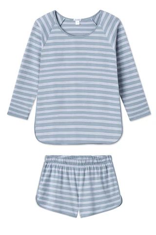 Pima Long-Short Set in Dusty Blue Stripe | Lake Pajamas