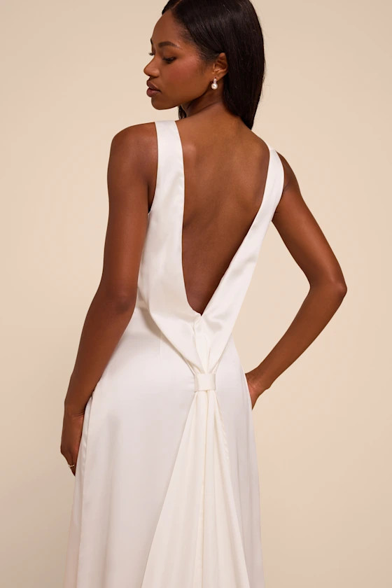 Martine White Satin Backless Maxi Dress | Lulus