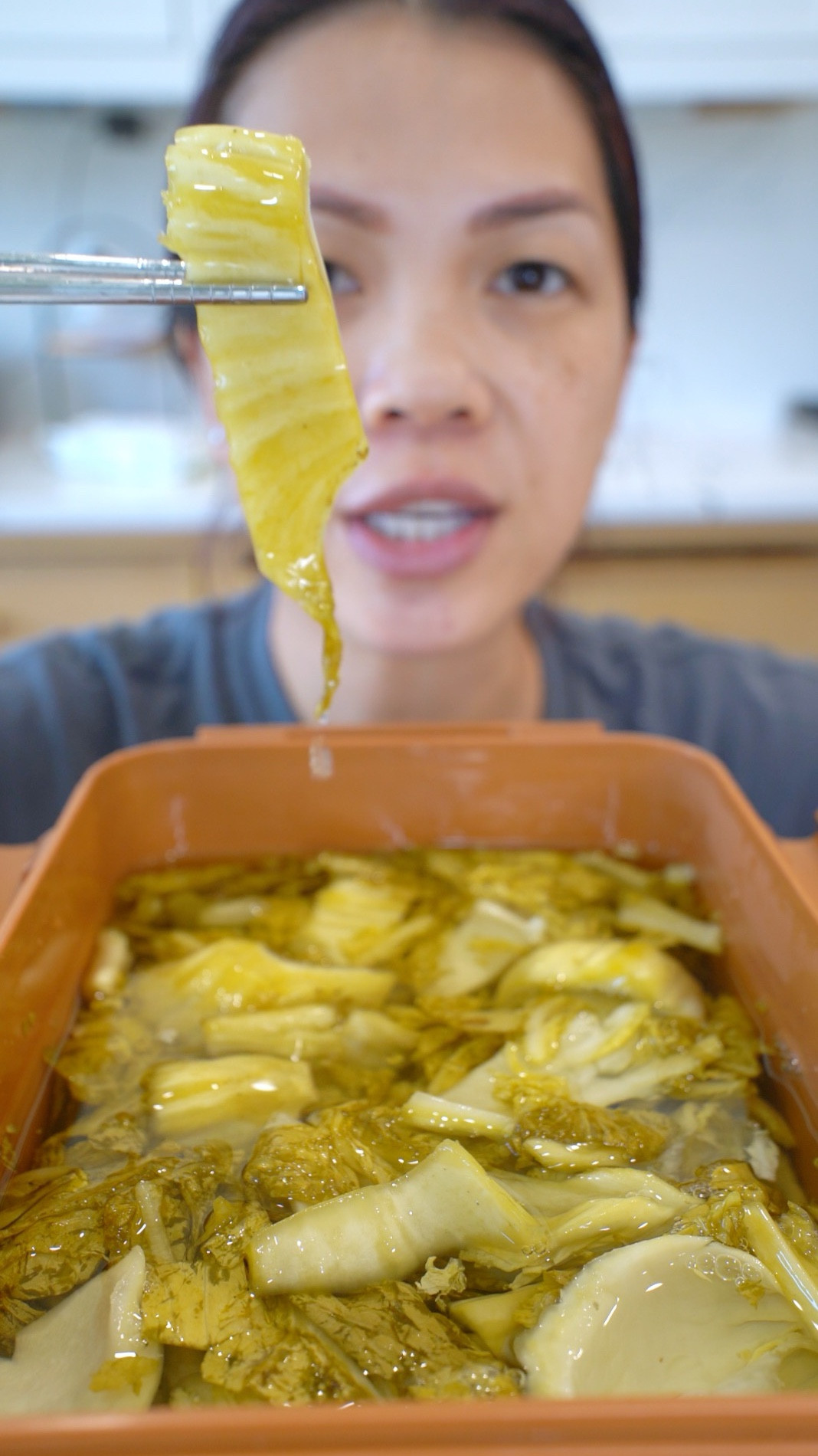 DUA CHUA - PICKLED MUSTARD GREENS


INGREDIENTS
2 bundles of mustard greens (large Gai chow)
4 cups water
2 cups sugar
2 cups vinegar
2 tsp salt

INSTRUCTIONS
	1.	Cut mustard greens into 1 - 1.5 in pieces. Wash throughly and place into a large enough air tight container (note: musard greens are very dirty so make sure you wash it several times)

2. In a mixing bowl, combine: water, sugar, vinegar and salt. Mix until sugar is dissolved and then pour this mixture over your mustard greens. Let this sit at room temp for 2 days then move into the fridge for at least 1 week before enjoying.

#LTKHome #LTKFamily