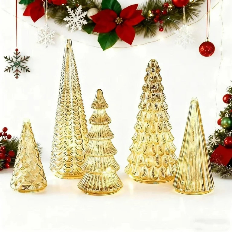 Set of 5 Illuminated Mercury Glass Trees,2026 New Upgrade Plastic Christmas Trees with Led, Silve... | Walmart (US)