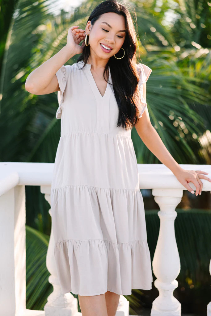 Make It Your Own Light Taupe Brown Tiered Dress | The Mint Julep Boutique