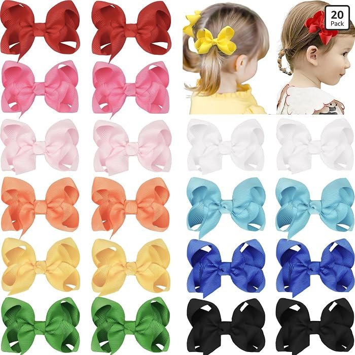20PCS 3 Inch Hair Bows for Girls Grosgrain Ribbon Toddler Hair Accessories with Alligator Clips f... | Amazon (US)