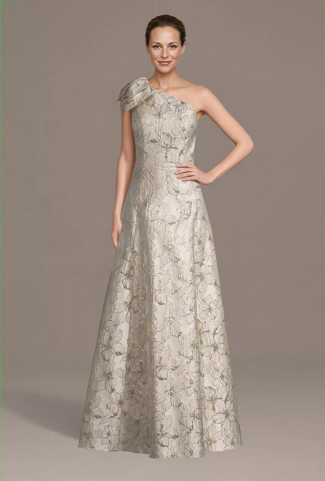 Bow Shoulder Brocade A-Line Dress | David's Bridal