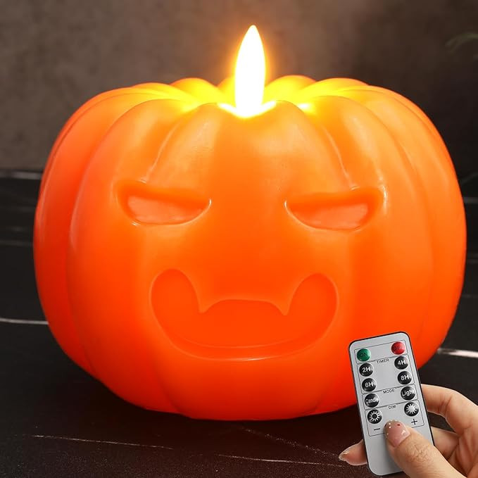RGQSUN [Timer] Halloween Pumpkin Flameless Candles Flickering LED Candles Battery Operated Light ... | Amazon (US)