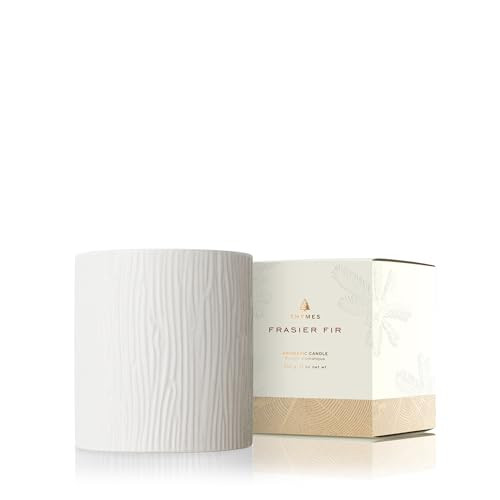 Thymes Frasier Fir Candle - Gilded Wood Grain Ceramic Jar Candles - Mountain Fresh Scented Candles - Elegant Holiday Candles - White Candles with 24-Karate Gold Rim - Single Wick (Medium, 11 oz) | Amazon (US)
