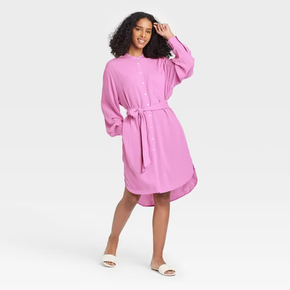 Women's Long Sleeve Tie Waist Shirtdress - A New Day™ | Target