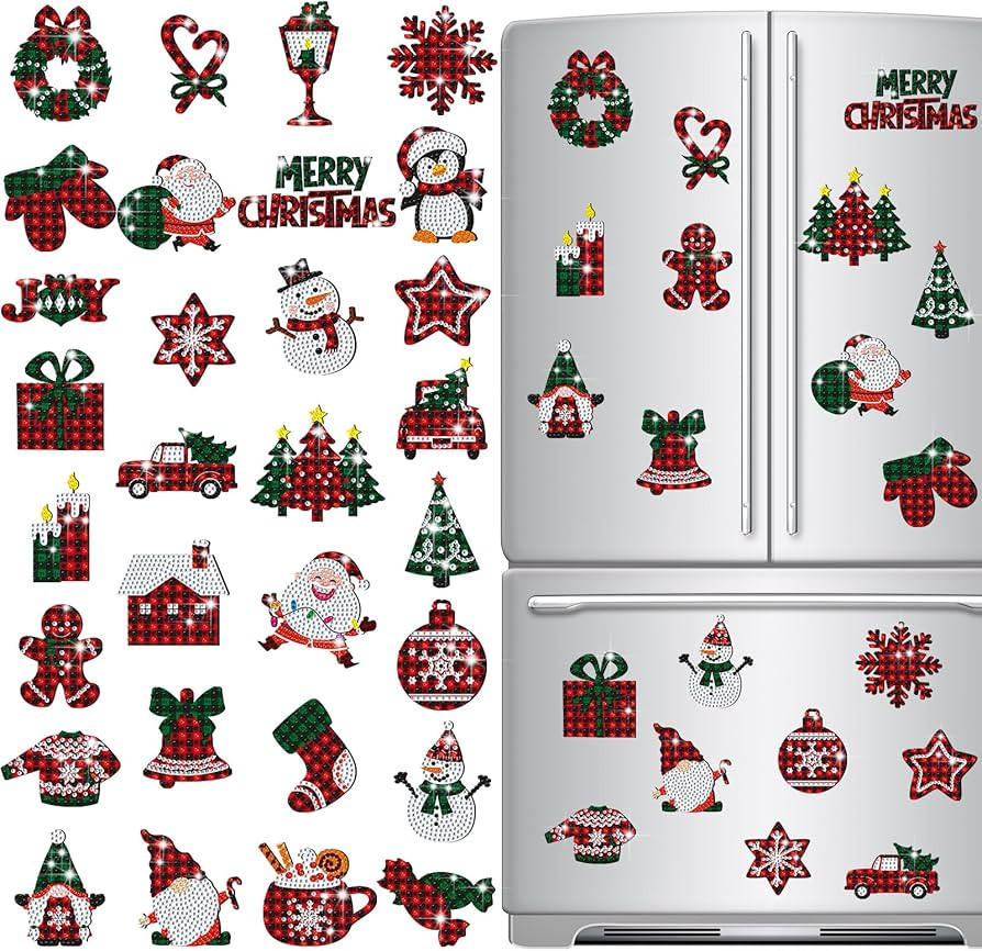 30 Pcs Christmas Diamond Painting Magnets for Refrigerator Buffalo Plaid Diamond Art Painting Kit... | Amazon (US)