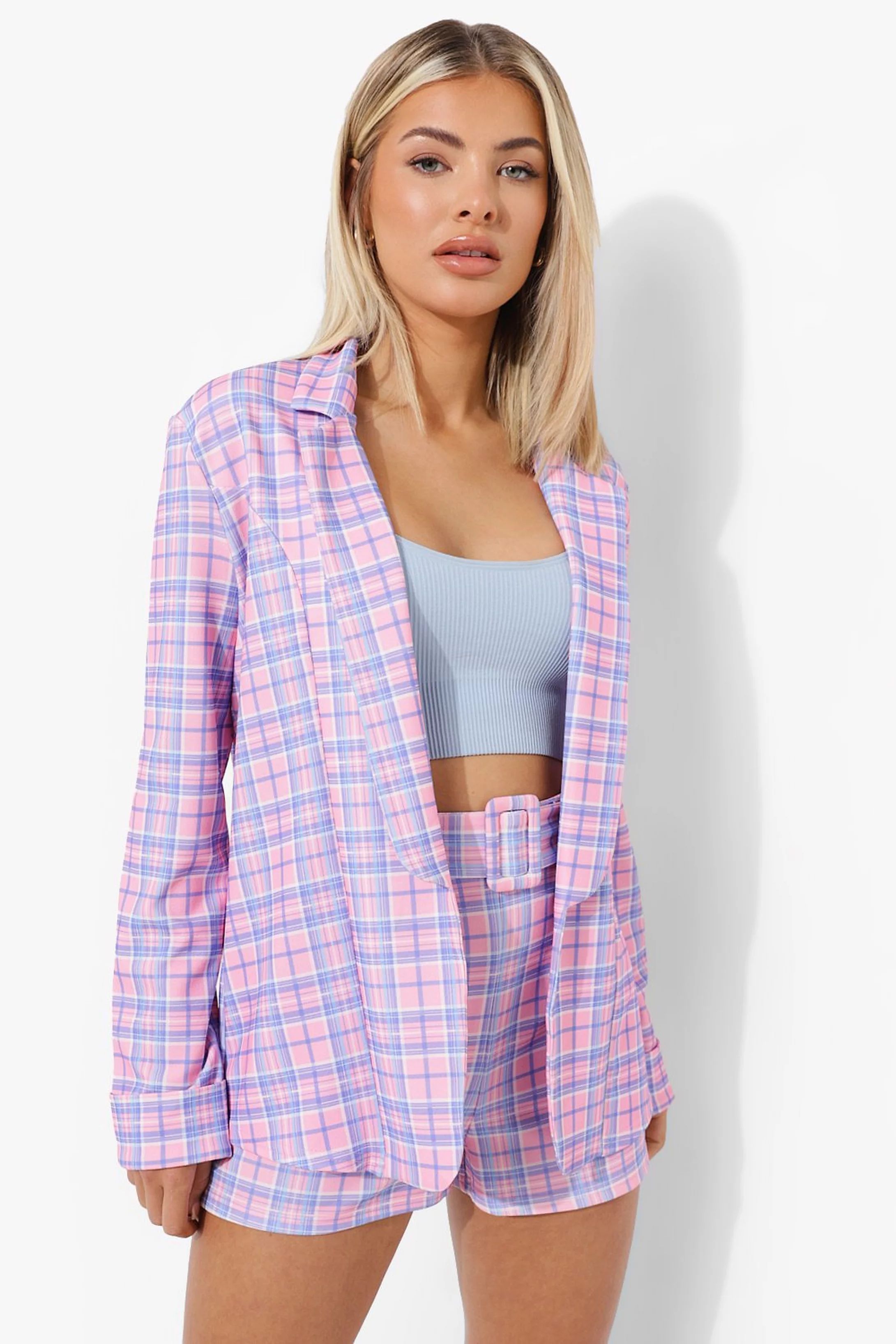 Pastel Check Fitted Tailored Blazer | Boohoo.com (US & CA)