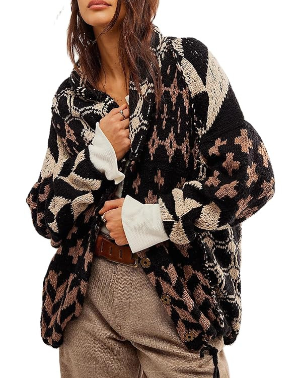 Cardigan Sweaters for Women Button Down Shawl Collar Oversized Sweater Coats Y2k Print Cardigans ... | Amazon (US)