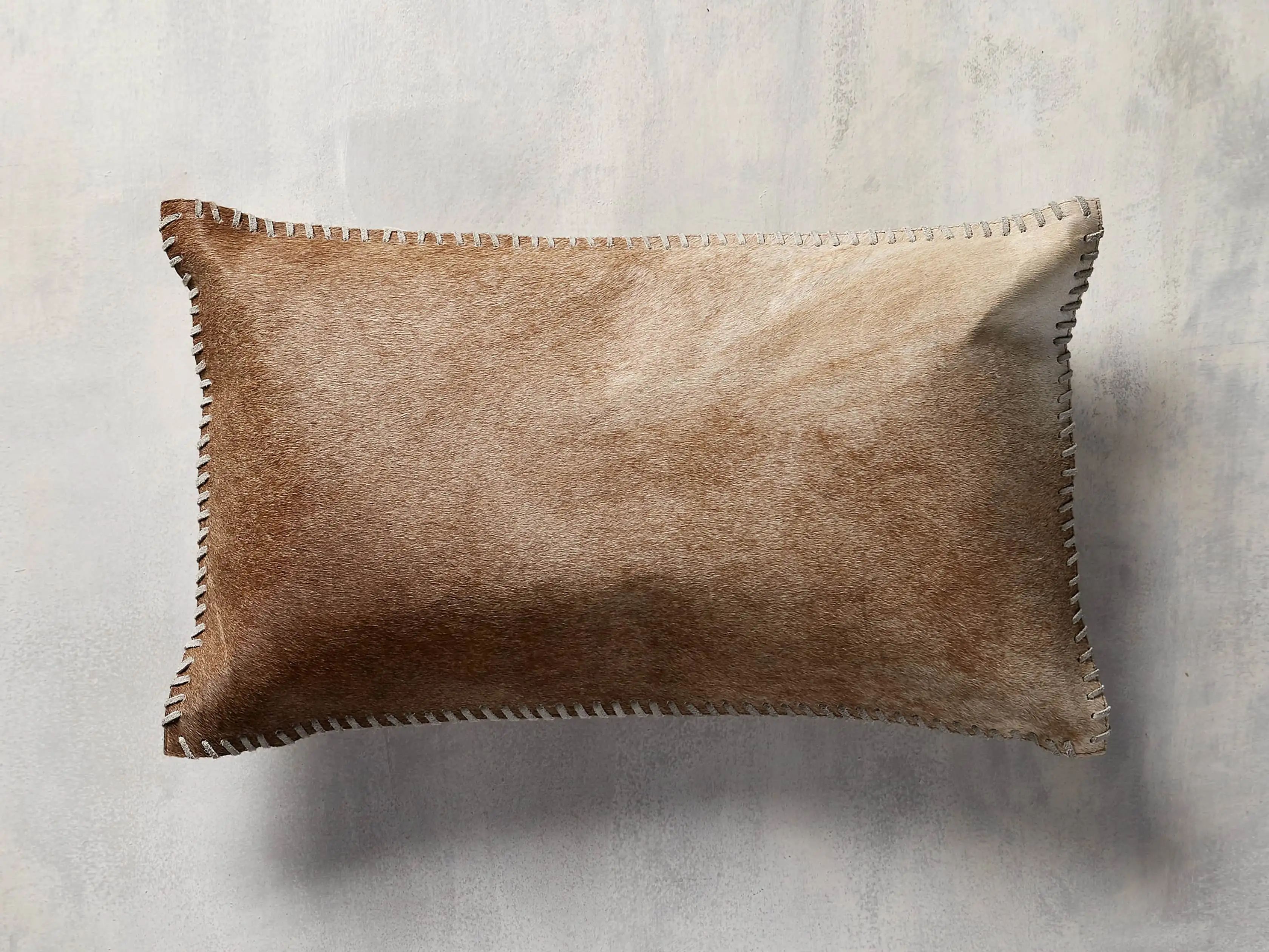 Whipstitch Hide Lumbar Pillow Cover in Tan | Arhaus