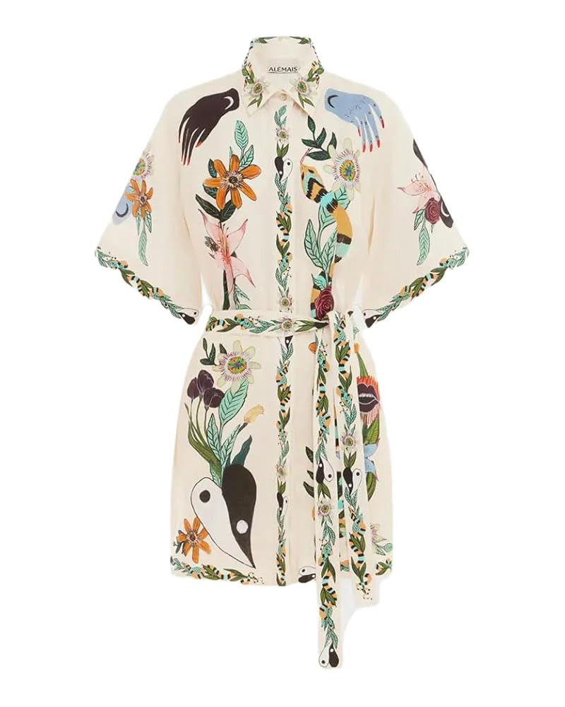 Floral Y2k Graffiti Graphic Mini Sundress for Women- Cute Colorful Short Sleeve Shirt Dress with ... | Amazon (US)