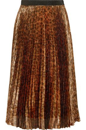 Christopher Kane Woman Pleated Leopard-print Silk-blend Lamé Midi Skirt Gold Size 6 | The Outnet US