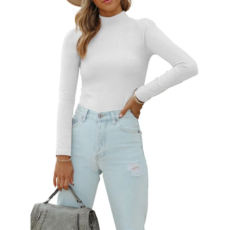Vafful Women's Long Sleeve T Shirt Mock Neck Slim Tops for Womens Fitted Ribbed Pullovers Tee Top... | Walmart (US)