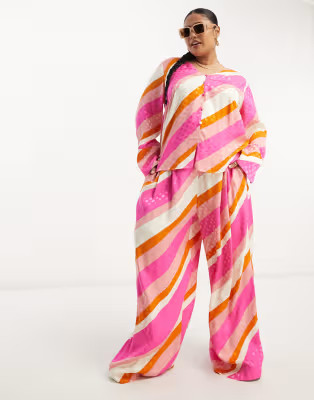 River Island Plus wide leg co-ord in bright print stripe | ASOS (Global)