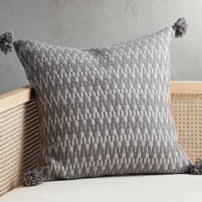 23" Sven Grey Tassel Pillow with Feather-Down Insert | CB2