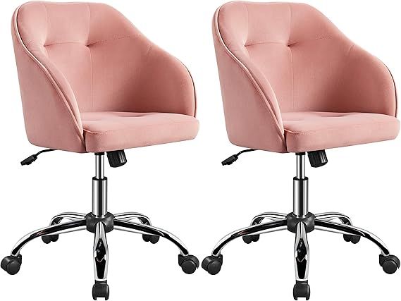 Amazon.com: Yaheetech Modern Velvet Desk Chair Soft Tufted Mid-Back Home Office Chair Height Adju... | Amazon (US)