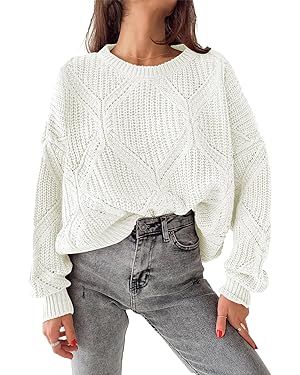 ANRABESS Women's Cable Knit Sweater 2023 Fall Oversized Long Sleeve Crewneck Casual Loose Pullove... | Amazon (US)