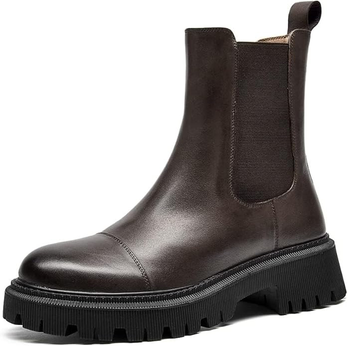 BEAU TODAY Chelsea Boots for Women, Chunky Platform Leather Chelsea Boots Womens Ankle Boots Roun... | Amazon (US)