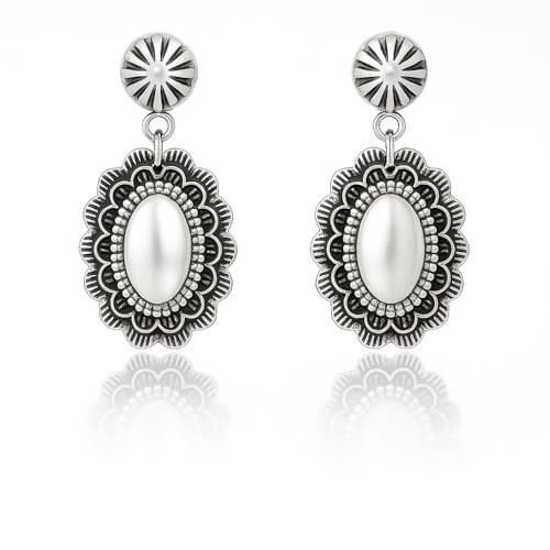 ecozran Silver Western Cowboy Concho Stud Earrings Oval Vintage Retro Hoop Dangle Earrings for Women Handmade Country Couture Festival Jewelry Boho Chic Southern Rustic Style （F：Silver） | Amazon (US)