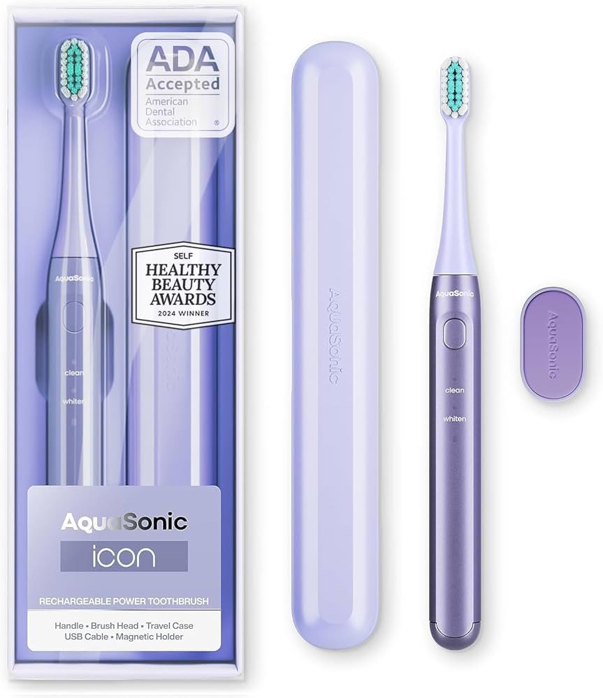 Aquasonic Icon ADA-Accepted Rechargeable Toothbrush | Magnetic Holder & Slim Travel Case | 2 Brus... | Amazon (US)