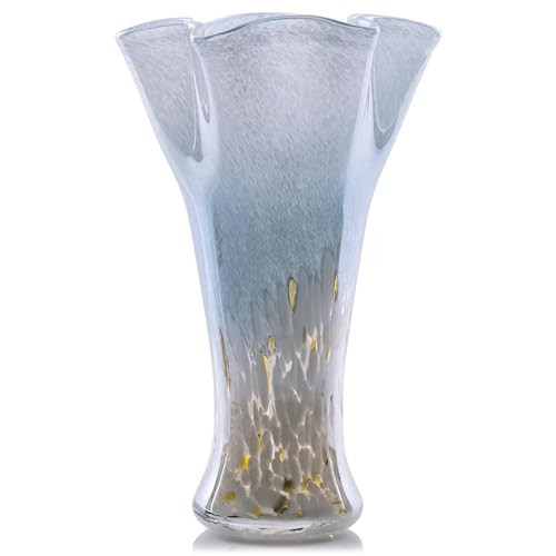 9.0"H Blue Glass Vases for Flowers, Unique Hand Blown Glass Vase Blue White Home Decor, Wide Mouth Colorful Flower Vase Centerpieces, For Living Room Table Bookshelf, Bathroom Office Shelf Decorative | Amazon (US)