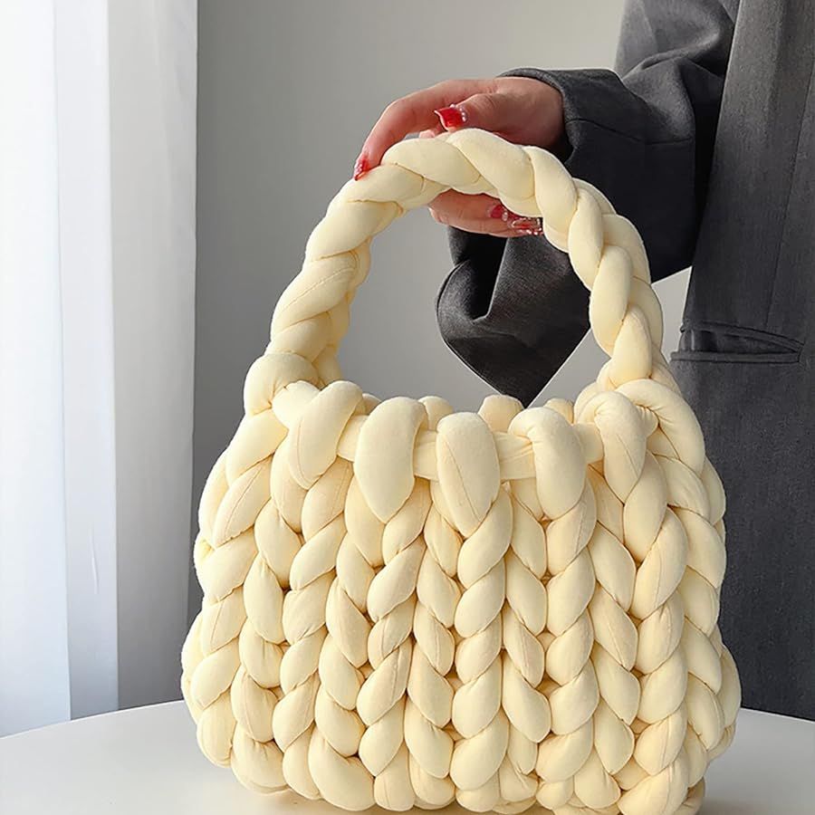Thick Bulky Giant Wool Handwoven Handbag,Chunky Yarn Knit Shoulder Bag,Casual Soft Purse,Braided ... | Amazon (US)