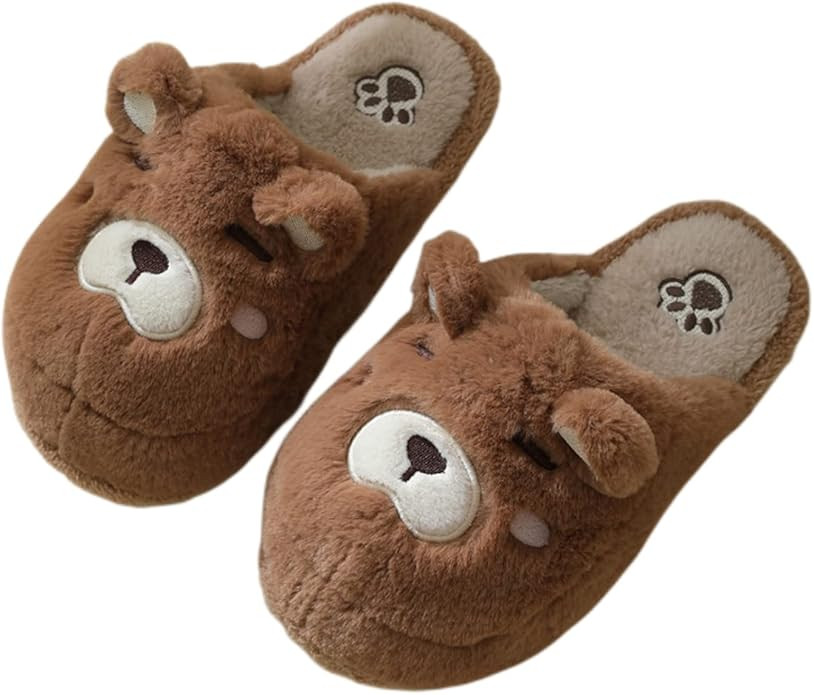 Animal Cotton Bear Slippers - Cartoon Plush Indoor/Outdoor Couples Shoes for Autumn and Winter | Amazon (US)