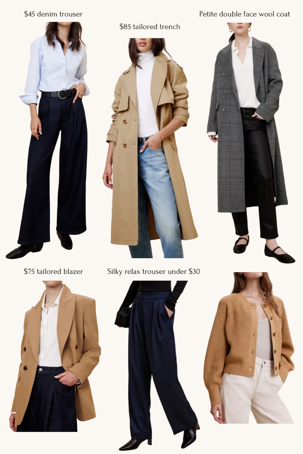 BRF sale finds - the Labor Day weekend prices are so good esp for workwear! 

Extra 25% off in cart so these prices reflect that. Everything selected here comes in petites

I have not yet tried these new arrivals but I own several items from Banana republic factory and usually find it to be a great value for the modern classic styles and quality. 

I usually take xxs petite or 00/24 petite consistently in this brand. 

• tailored trench coat . Reviews mention this is a thicker weight trench good for petites with a water resistant fabric 

• double face wool midi coat

• camel tailored blazer

• petite denim trousers at a steal 

#LTKworkwear #LTKfindsunder50 #LTKsalealert