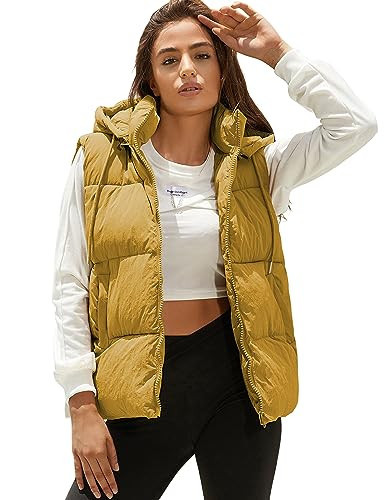 Tanming Black Puffer Vest Women Zip Up Lightweight Sleeveless Winter Outerwear Vests with Hood (Yellow-M) | Amazon (US)