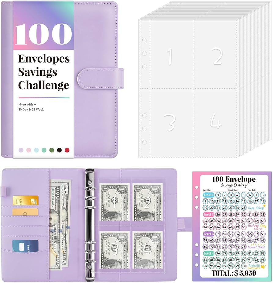 Sooez 100 Envelopes Money Saving Challenge, Savings Challenges Book with Envelopes & Challenge Tr... | Amazon (US)