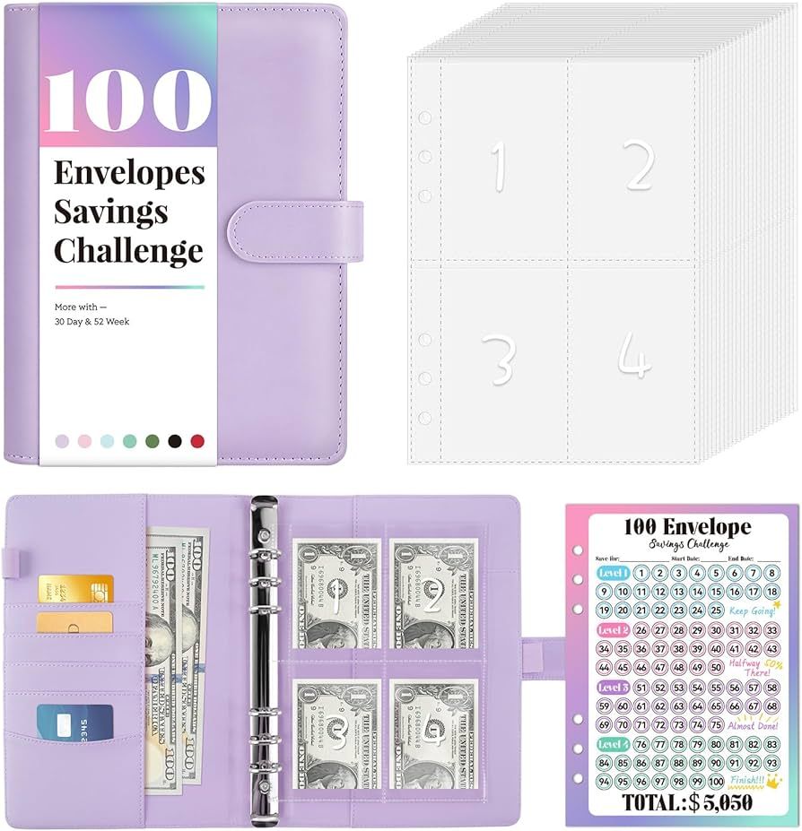 Sooez 100 Envelopes Money Saving Challenge, Savings Challenges Book with Envelopes & Challenge Tr... | Amazon (US)