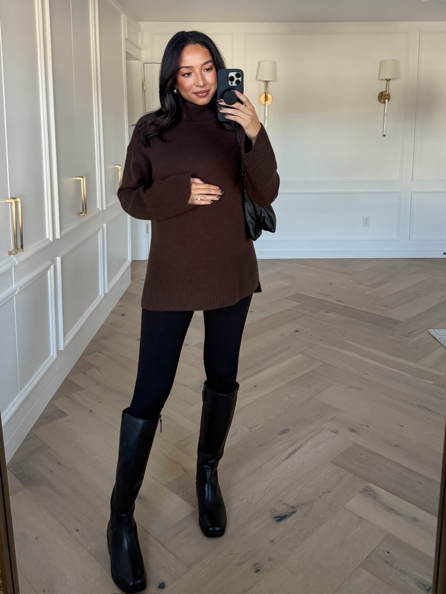 Bump friendly fall capsule wardrobe 🍂 wearing size S brown turtleneck sweater, size S black leggings, riding boots fit tts 

Fall outfit 
Fall fashion 
Fall essentials 
Closet staples 
Closet essentials
Outfit idea
Outfit inspo 

#LTKSeasonal #LTKBump #LTKStyleTip