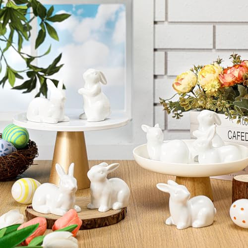 Nuenen 8 Pcs Easter Bunny Decorations Mini Ceramic Rabbit Figurine Decor Vintage Bunny Figurine 3.5 Inch Spring Easter Porcelain Modern Home Decor for Living Room, Bedroom, Office Desktop(White) | Amazon (US)