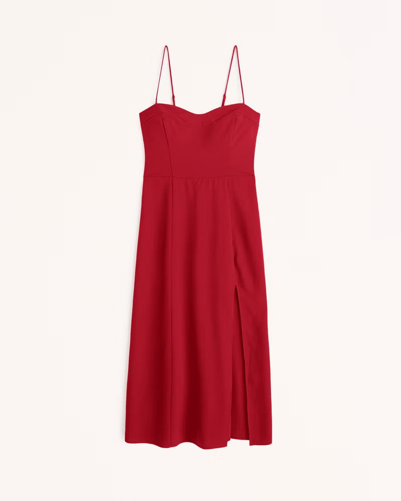 Women's Luxe Crepe High-Slit Midi Dress | Women's Clearance | Abercrombie.com | Abercrombie & Fitch (US)