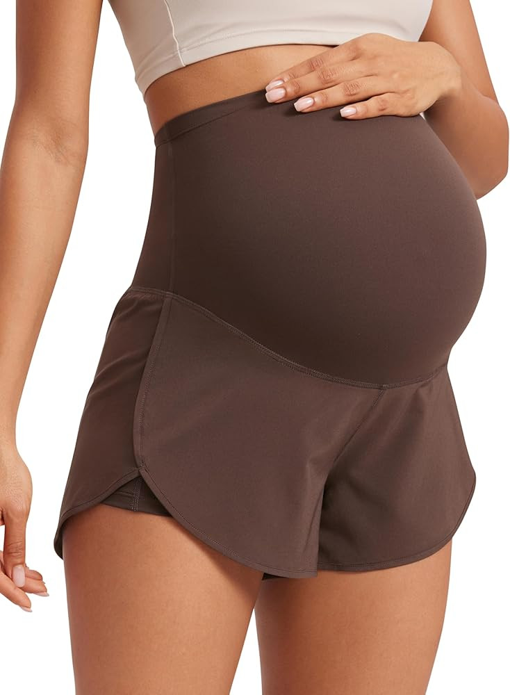 CRZ YOGA Women 2 in 1 Maternity Workout Shorts Over Belly 3" - Dolphin Soft Athletic Running Casu... | Amazon (US)