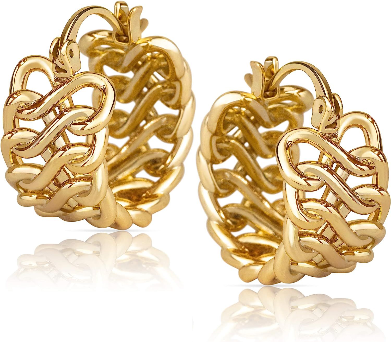 14k Gold Braided Huggie Hoop Earrings for Women | Gold Chunky Hoops | Gold Huggie Earrings for Wo... | Amazon (US)