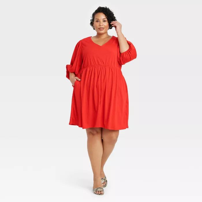 Women's Plus Size Long Sleeve Knit Babydoll Dress - Ava & Viv™ | Target