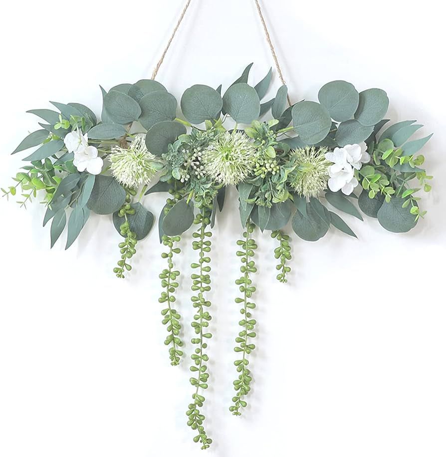 FOTEEWL Artificial Eucalyptus and Succulents Plants Wall Hanging Decor- Faux Vines Fake String of... | Amazon (US)