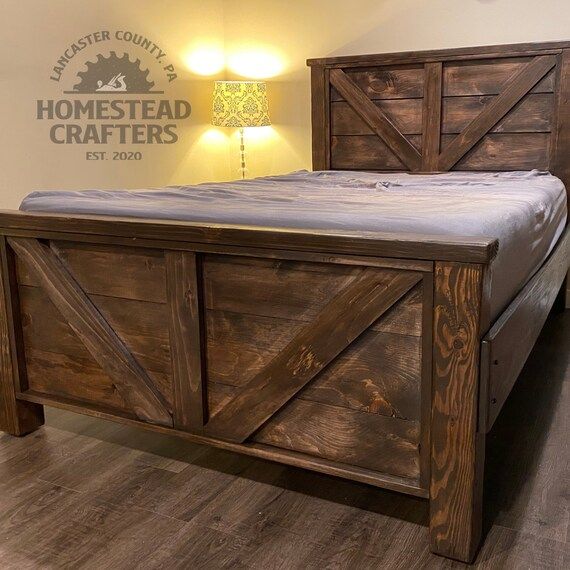 Custom Rustic Slanted Barn Door Farmhouse Bed | Etsy (US)