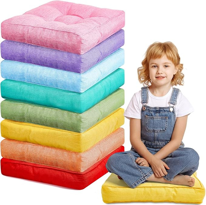 Juexica 8 Pcs Floor Cushions for Kids Floor Pillows Flexible Seating Cushions 3.5'' Thick Flexibl... | Amazon (US)