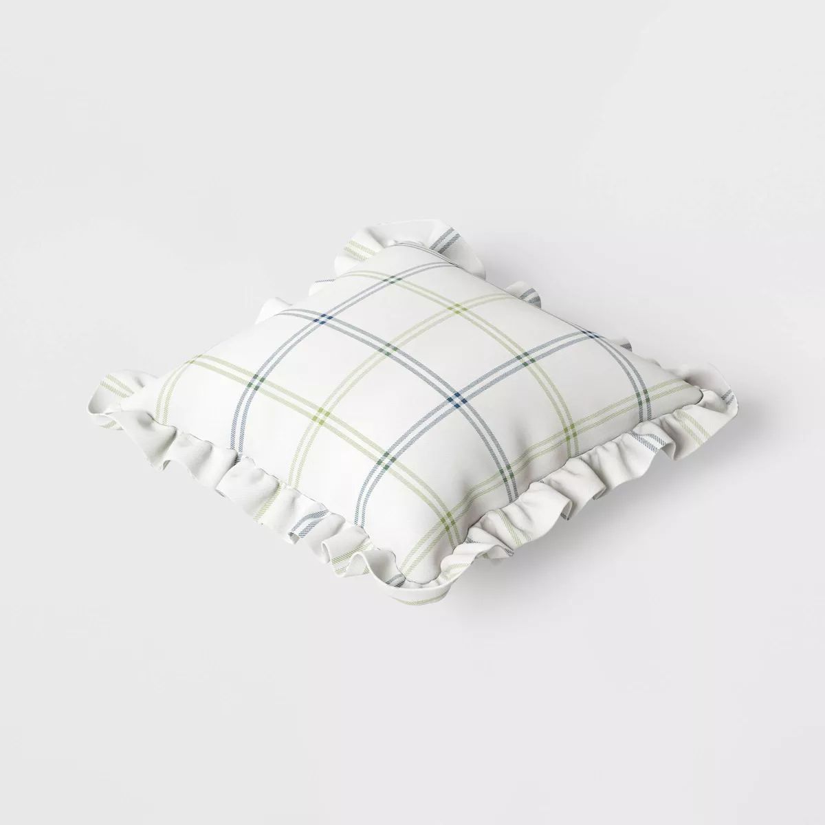 19"x19" Plaid Ruffle Square Indoor Outdoor Throw Pillow White - Threshold™ designed with Studio... | Target