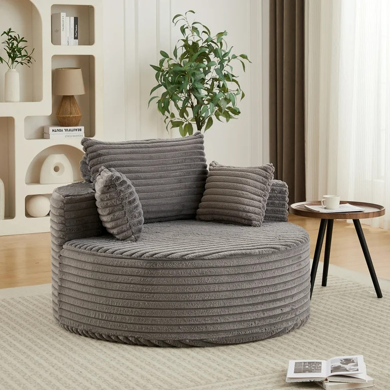 Actual Color Gray01 selectedLeumius Oversized Round Chair Lounge Chaise Indoor,50" Upholstered Co... | Walmart (US)