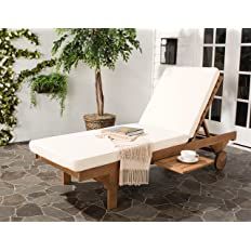 SAFAVIEH Outdoor Collection Newport Natural/ Beige Cushion Built-in Side Table Adjustable Chaise ... | Amazon (US)